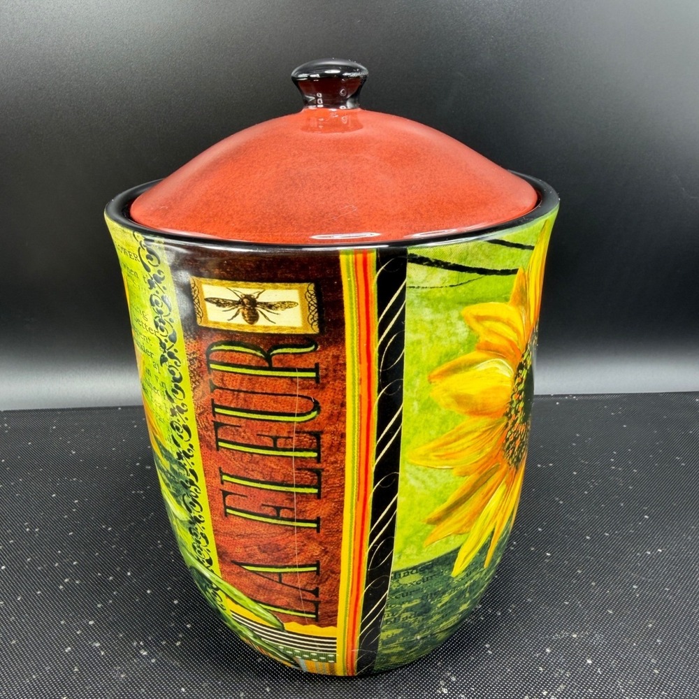 Certified International Sunflower Bee La Fleur Ceramic Canister Jar with Lid VTG - Picture 13 of 14